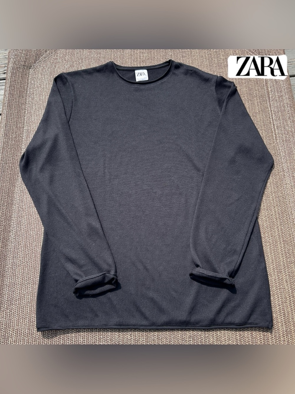 ZARA MAN Black Semi-Sheer Textured Fine Knit Long Sleeve Top L Club Night Life